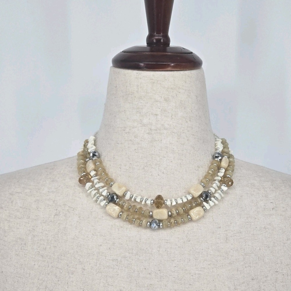 Silpada Vintage 925 Sterling Silver 3 Strand Bead Necklace Shell Crystal 16in
